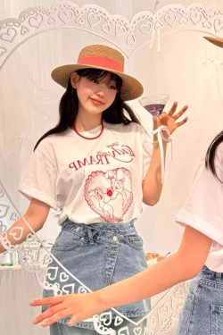 Korean Style Cartoon Printed Casual Loose Fit Cotton Short Sleeve T-Shirt for Women - Versatile Comfort for Everyday Wear