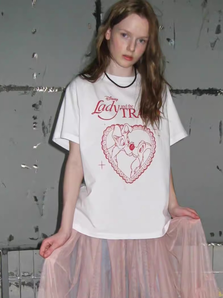 Korean Style Cartoon Printed Casual Loose Fit Cotton Short Sleeve T-Shirt for Women - Versatile Comfort for Everyday Wear Korean Style Cartoon Printed Casual Loose Fit Cotton Short Sleeve T-Shirt for Women - Versatile Comfort for Everyday Wear