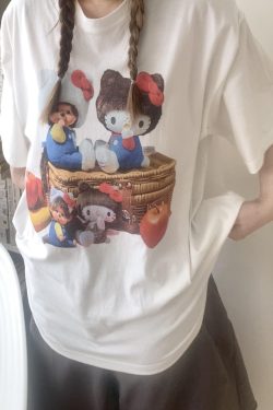 Korean Style Casual Kitty Princess Cartoon Print Loose Cotton Short Sleeve T-Shirt - Versatile Comfort Top