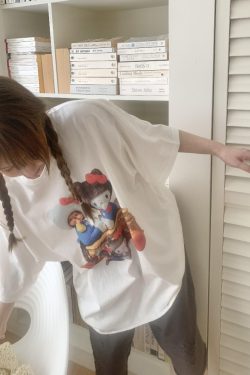 Korean Style Casual Kitty Princess Cartoon Print Loose Cotton Short Sleeve T-Shirt - Versatile Comfort Top