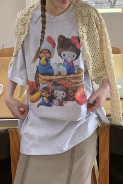 Korean Style Casual Kitty Princess Cartoon Print Loose Cotton Short Sleeve T-Shirt - Versatile Comfort Top