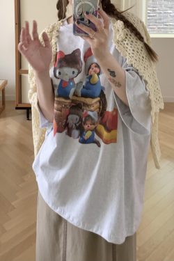 Korean Style Casual Kitty Princess Cartoon Print Loose Cotton Short Sleeve T-Shirt - Versatile Comfort Top