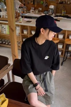 Korean Style Casual Letter Print Short Sleeve T-Shirt for Women - Versatile Loose Fit, Pure Cotton, Minimalist Design