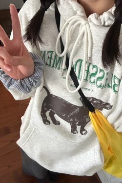 Korean Style Casual Loose Fit Color-Blocking Top with Youthful Dog Cartoon Print - Pure Cotton Comfort