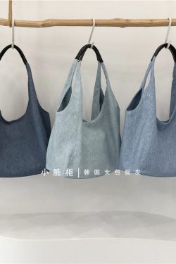Korean Style Casual Soft PU Imitation Denim Tote Bag - Large Capacity Versatile Summer Shoulder Bag for Bloggers