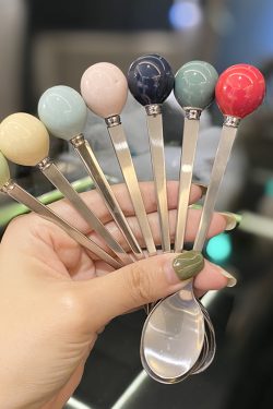 Korean Style Ceramic Round Ball Spoon for Instagram Aesthetic Coffee Cups - Cute and Creative Kitchen Decor
