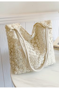 Korean-Style Chic Crochet Mesh Bag for Women, Handmade Woven Hollow Shoulder Tote, Large Summer Beach Bag