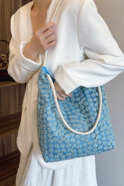Korean-Style Chic Crochet Mesh Bag for Women, Handmade Woven Hollow Shoulder Tote, Large Summer Beach Bag