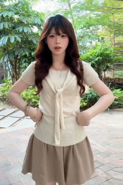 Korean Style College Two-Piece Set for Women - Slim Fit Knitted Top with Shawl & Slimming Skirt - Summer New Arrival