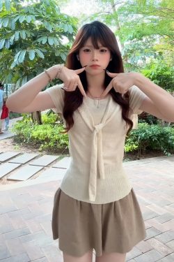 Korean Style College Two-Piece Set for Women - Slim Fit Knitted Top with Shawl & Slimming Skirt - Summer New Arrival