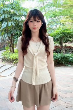 Korean Style College Two-Piece Set for Women - Slim Fit Knitted Top with Shawl & Slimming Skirt - Summer New Arrival