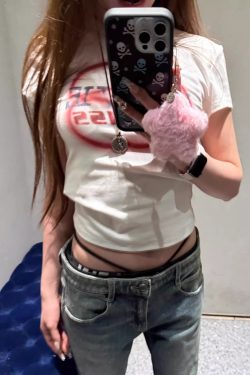 Korean Style Color-Blocking Letter Print Fitted Short-Sleeve Cotton T-Shirt for Women - High-Stretch Slim Fit 25SS