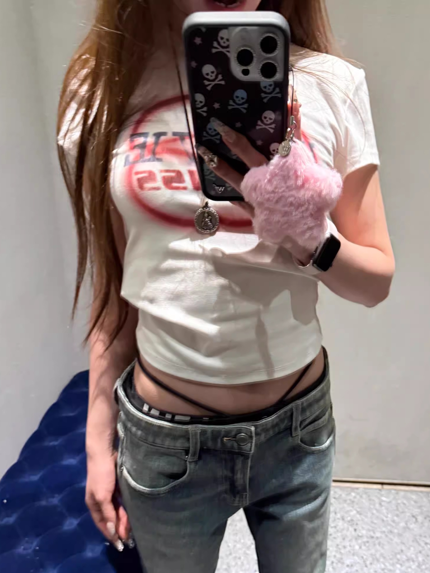 Korean Style Color-Blocking Letter Print Fitted Short-Sleeve Cotton T-Shirt for Women - High-Stretch Slim Fit 25SS Korean Style Color-Blocking Letter Print Fitted Short-Sleeve Cotton T-Shirt for Women - High-Stretch Slim Fit 25SS