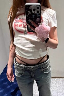 Korean Style Color-Blocking Letter Print Fitted Short-Sleeve Cotton T-Shirt for Women - High-Stretch Slim Fit 25SS