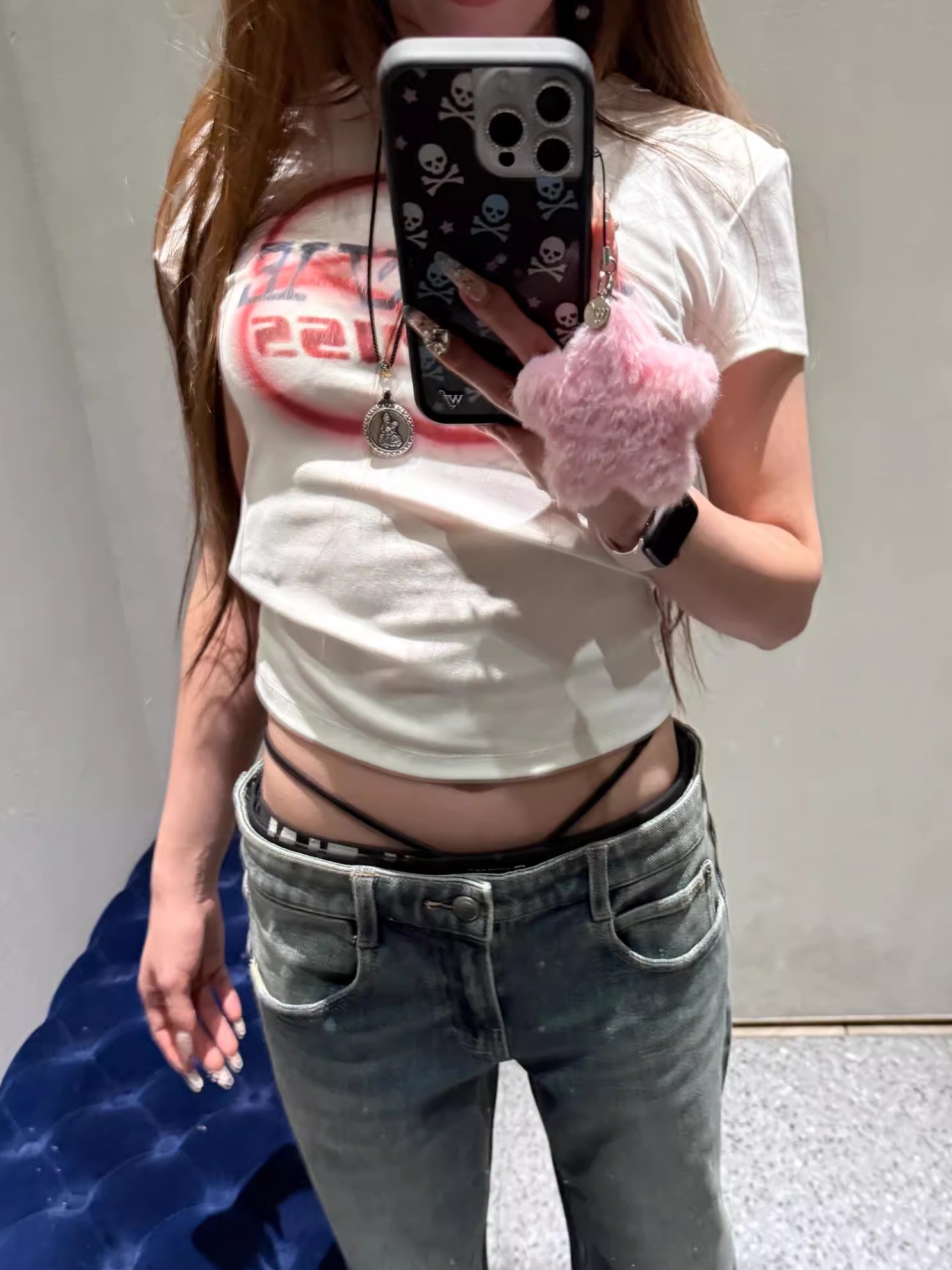 Korean Style Color-Blocking Letter Print Fitted Short-Sleeve Cotton T-Shirt for Women - High-Stretch Slim Fit 25SS Korean Style Color-Blocking Letter Print Fitted Short-Sleeve Cotton T-Shirt for Women - High-Stretch Slim Fit 25SS