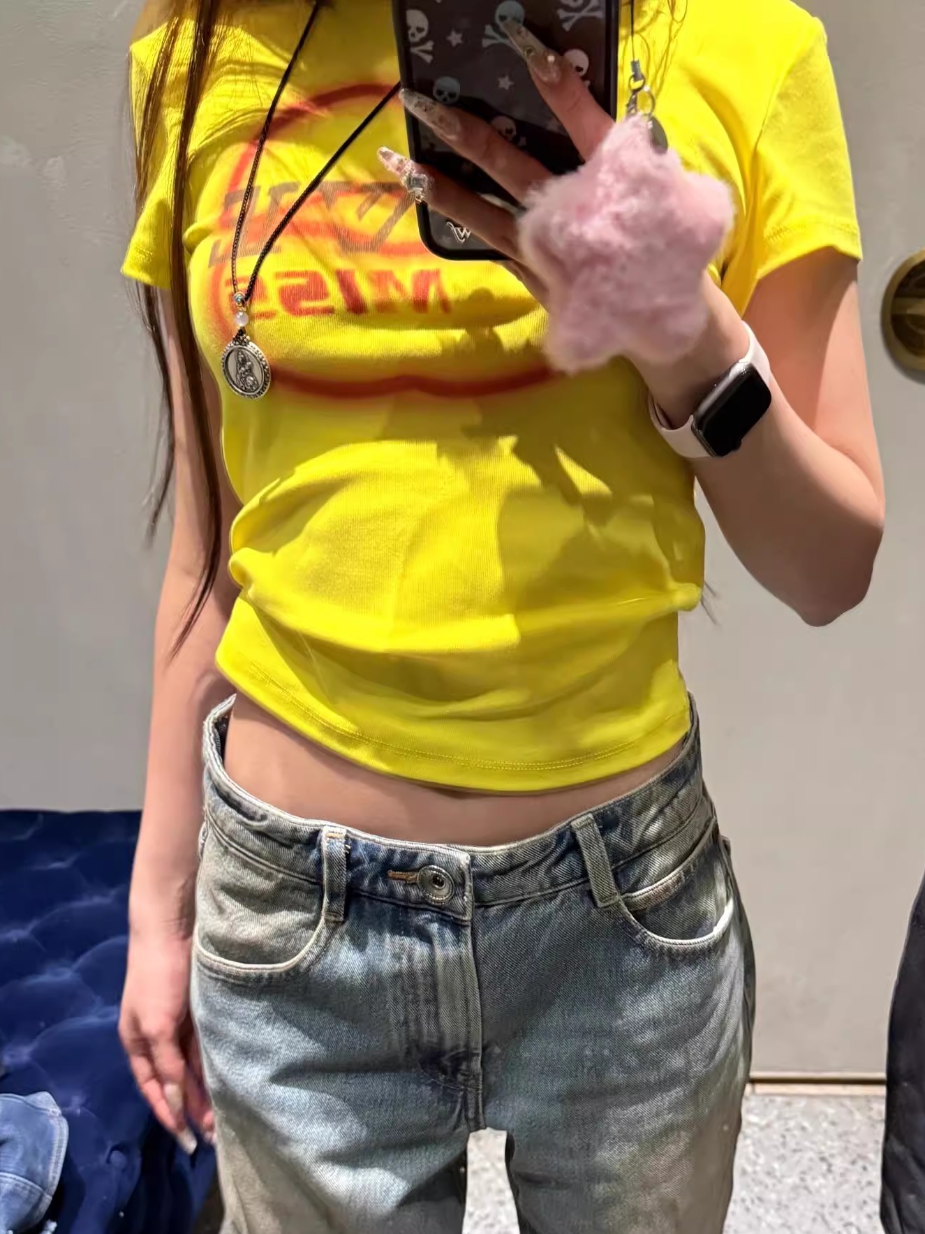 Korean Style Color-Blocking Letter Print Fitted Short-Sleeve Cotton T-Shirt for Women - High-Stretch Slim Fit 25SS Korean Style Color-Blocking Letter Print Fitted Short-Sleeve Cotton T-Shirt for Women - High-Stretch Slim Fit 25SS