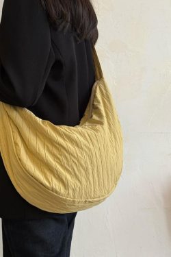 Korean-Style Cotton-Linen Textured Dumpling Tote Bag - Casual Large Capacity Shoulder Crossbody Bag for Everyday Use