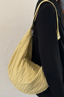 Korean-Style Cotton-Linen Textured Dumpling Tote Bag - Casual Large Capacity Shoulder Crossbody Bag for Everyday Use