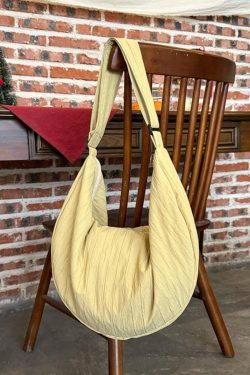 Korean-Style Cotton-Linen Textured Dumpling Tote Bag - Casual Large Capacity Shoulder Crossbody Bag for Everyday Use