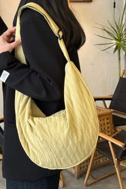 Korean-Style Cotton-Linen Textured Dumpling Tote Bag - Casual Large Capacity Shoulder Crossbody Bag for Everyday Use