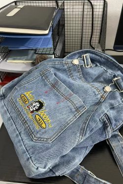 Korean Style Cowboy Backpack for Girls & Students, Large Capacity, Trendy Minimalist Retro Design with Suspenders