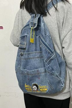 Korean Style Cowboy Backpack for Girls & Students, Large Capacity, Trendy Minimalist Retro Design with Suspenders