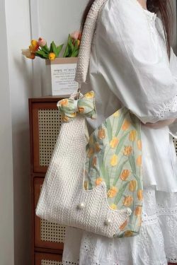 Korean-Style Cute Cat Tulip Crossbody Tote Bag, Large Capacity Shoulder Bag, Niche Design Underarm Bag