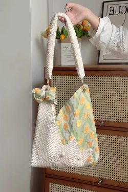 Korean-Style Cute Cat Tulip Crossbody Tote Bag, Large Capacity Shoulder Bag, Niche Design Underarm Bag