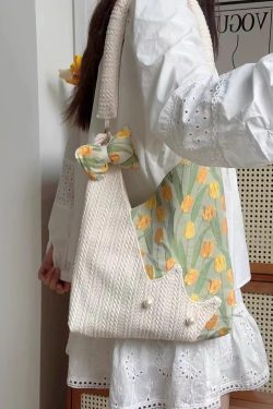 Korean-Style Cute Cat Tulip Crossbody Tote Bag, Large Capacity Shoulder Bag, Niche Design Underarm Bag