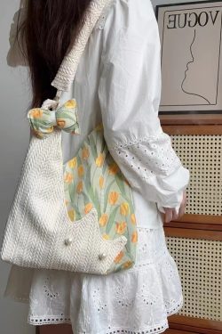 Korean-Style Cute Cat Tulip Crossbody Tote Bag, Large Capacity Shoulder Bag, Niche Design Underarm Bag