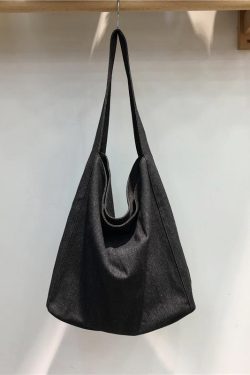 Korean-Style Denim Canvas Tote Bag - Casual Minimalist Large Capacity Shoulder Bag for Students and Everyday Use