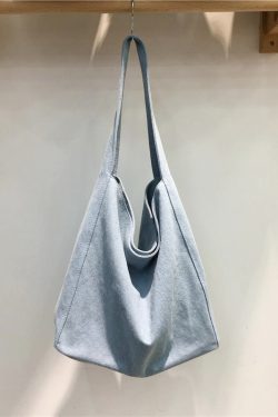 Korean-Style Denim Canvas Tote Bag - Casual Minimalist Large Capacity Shoulder Bag for Students and Everyday Use