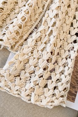 Korean Style Elegant Round Neck Hollow Out Long Sleeve Knitted Top with Built-In Padded Camisole - Summer Fashion Essential