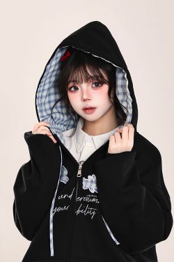 Korean-Style Embroidered Cardigan Hoodie for Women - Casual Loose Fit Spring Jacket, Trendy Age-Reducing Fashion