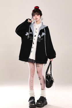 Korean-Style Embroidered Cardigan Hoodie for Women - Casual Loose Fit Spring Jacket, Trendy Age-Reducing Fashion