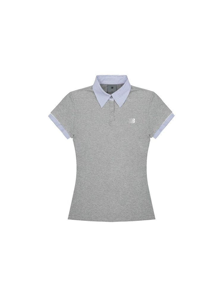 Korean Style Embroidered Polo Collar Short Sleeve T-Shirt for Women, Slim Fit Spliced Two-Piece Summer College Look Korean Style Embroidered Polo Collar Short Sleeve T-Shirt for Women, Slim Fit Spliced Two-Piece Summer College Look