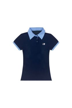 Korean Style Embroidered Polo Collar Short Sleeve T-Shirt for Women, Slim Fit Spliced Two-Piece Summer College Look