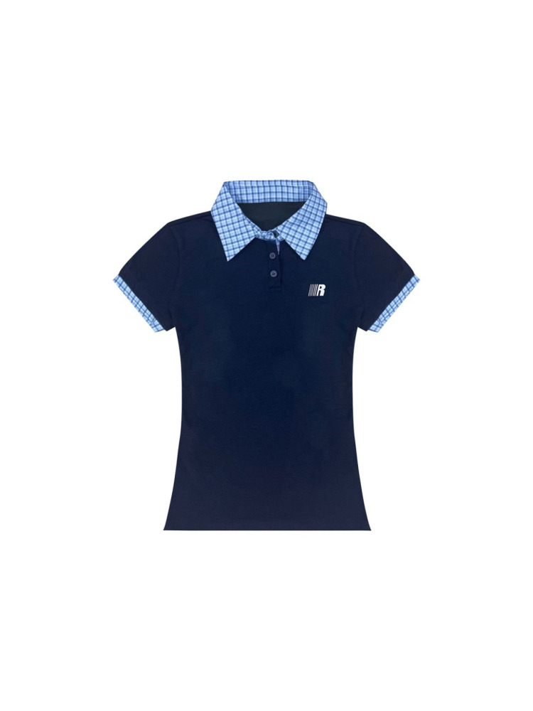 Korean Style Embroidered Polo Collar Short Sleeve T-Shirt for Women, Slim Fit Spliced Two-Piece Summer College Look Korean Style Embroidered Polo Collar Short Sleeve T-Shirt for Women, Slim Fit Spliced Two-Piece Summer College Look