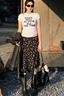 Korean Style Floral Bodycon Half Skirt for Women - Elegant Elastic Waist A-Line Short Skirt for Spring and Summer Fashion