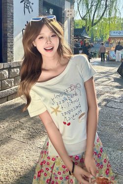 Korean Style Floral Pleated Skirt for Women, Summer A-Line Mid-Length Skirt, Colorful Vacation Outfit