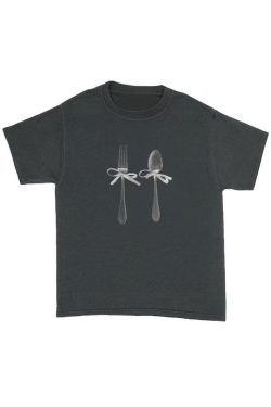 Korean Style Fun Print Bowknot Short-Sleeved Slim-Fit High-Stretch Cotton T-Shirt for Casual Wear