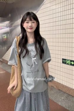 Korean-Style Gray Short Sleeve T-Shirt with Lace Spliced Unique Shoulders - Trendy Summer 2025 Women's Internet Celebrity Top