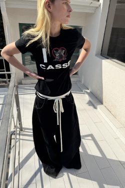 Korean Style Heart Cat Cartoon Print Slim Fit Pure Cotton High Stretch Short Sleeve T-Shirt for Women