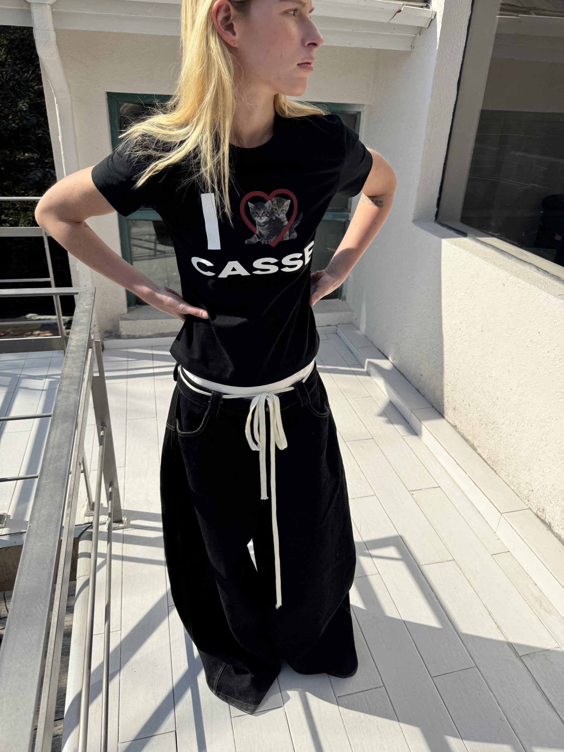 Korean Style Heart Cat Cartoon Print Slim Fit Pure Cotton High Stretch Short Sleeve T-Shirt for Women Korean Style Heart Cat Cartoon Print Slim Fit Pure Cotton High Stretch Short Sleeve T-Shirt for Women