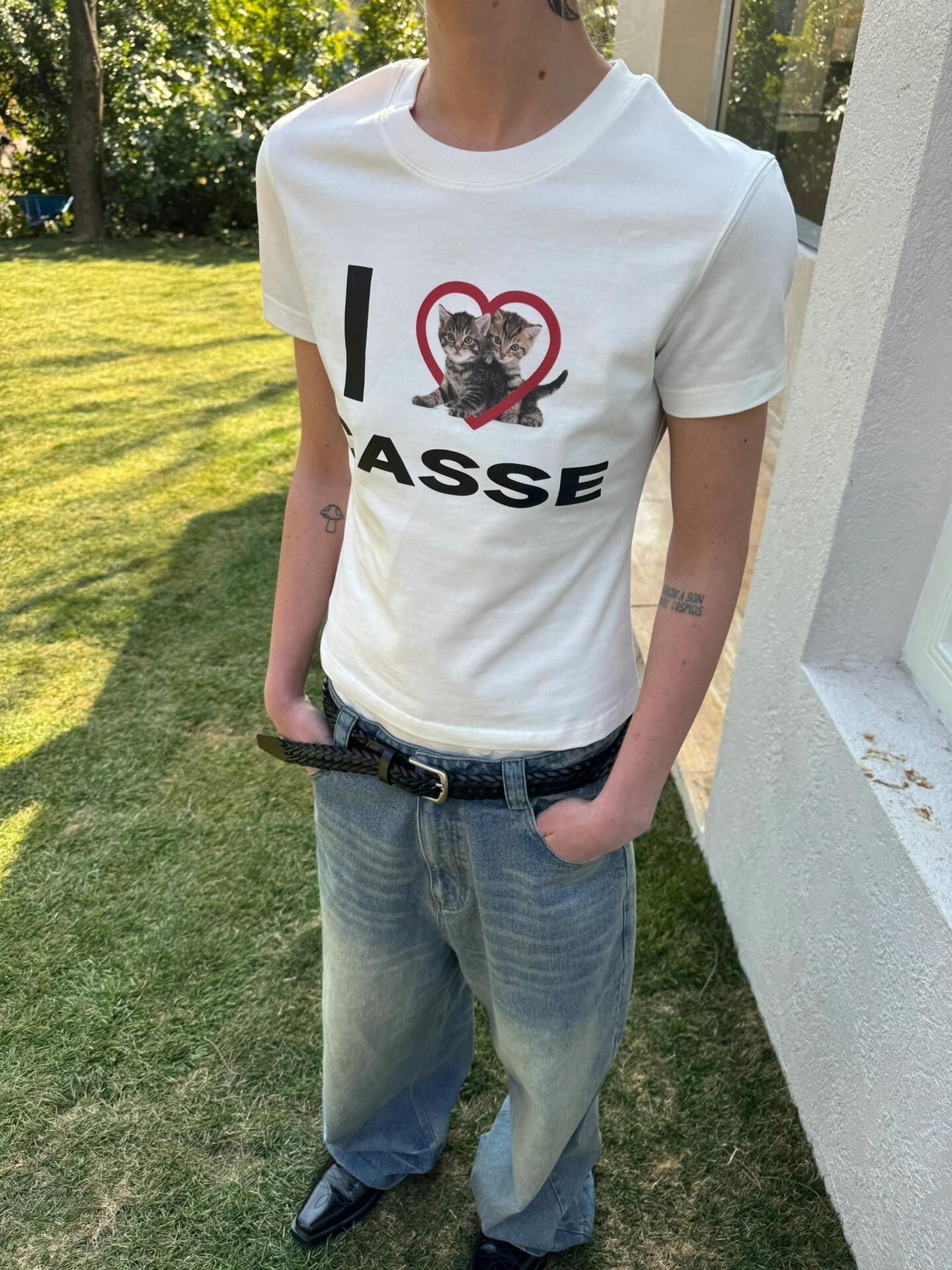 Korean Style Heart Cat Cartoon Print Slim Fit Pure Cotton High Stretch Short Sleeve T-Shirt for Women Korean Style Heart Cat Cartoon Print Slim Fit Pure Cotton High Stretch Short Sleeve T-Shirt for Women