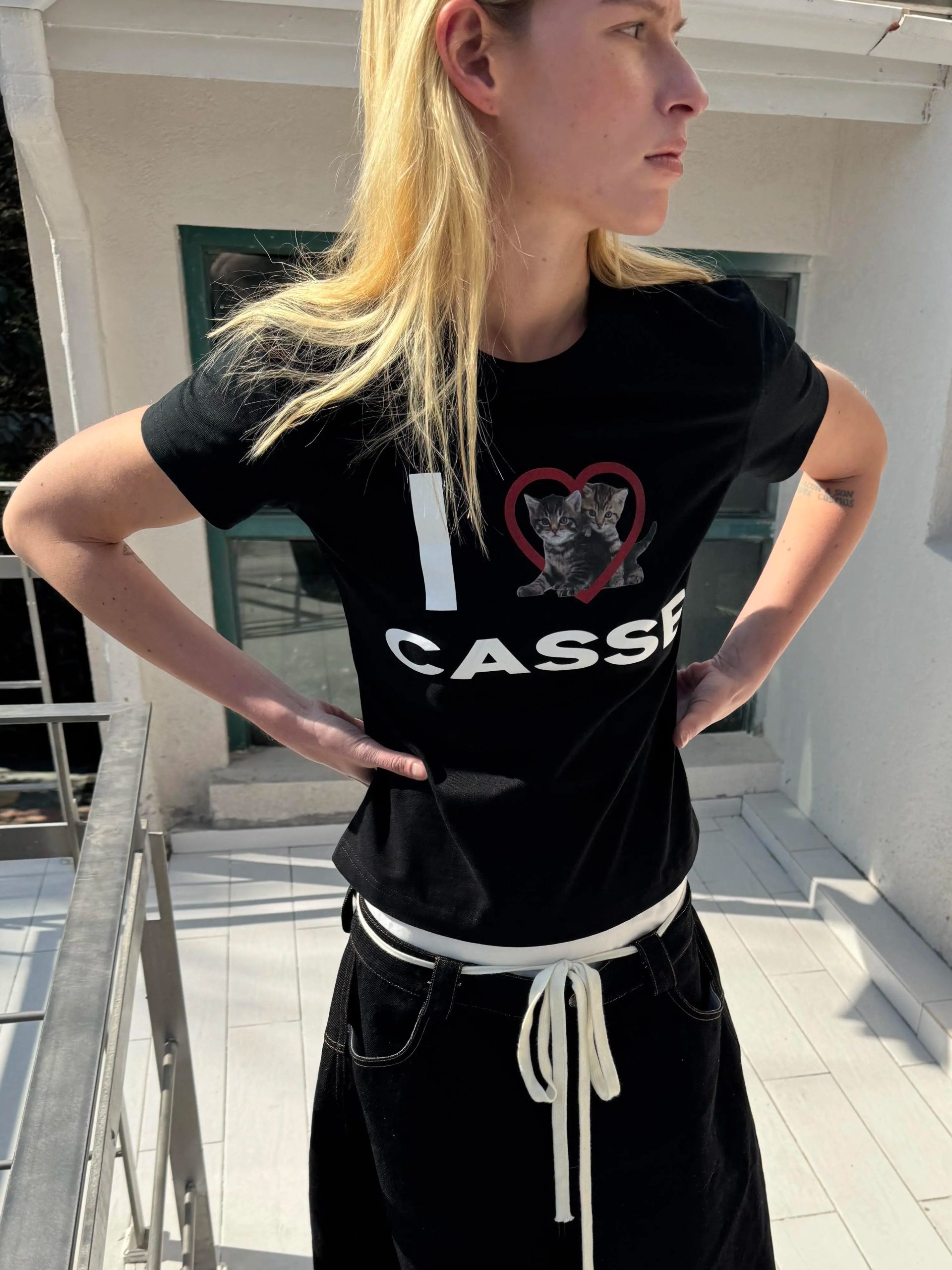 Korean Style Heart Cat Cartoon Print Slim Fit Pure Cotton High Stretch Short Sleeve T-Shirt for Women Korean Style Heart Cat Cartoon Print Slim Fit Pure Cotton High Stretch Short Sleeve T-Shirt for Women