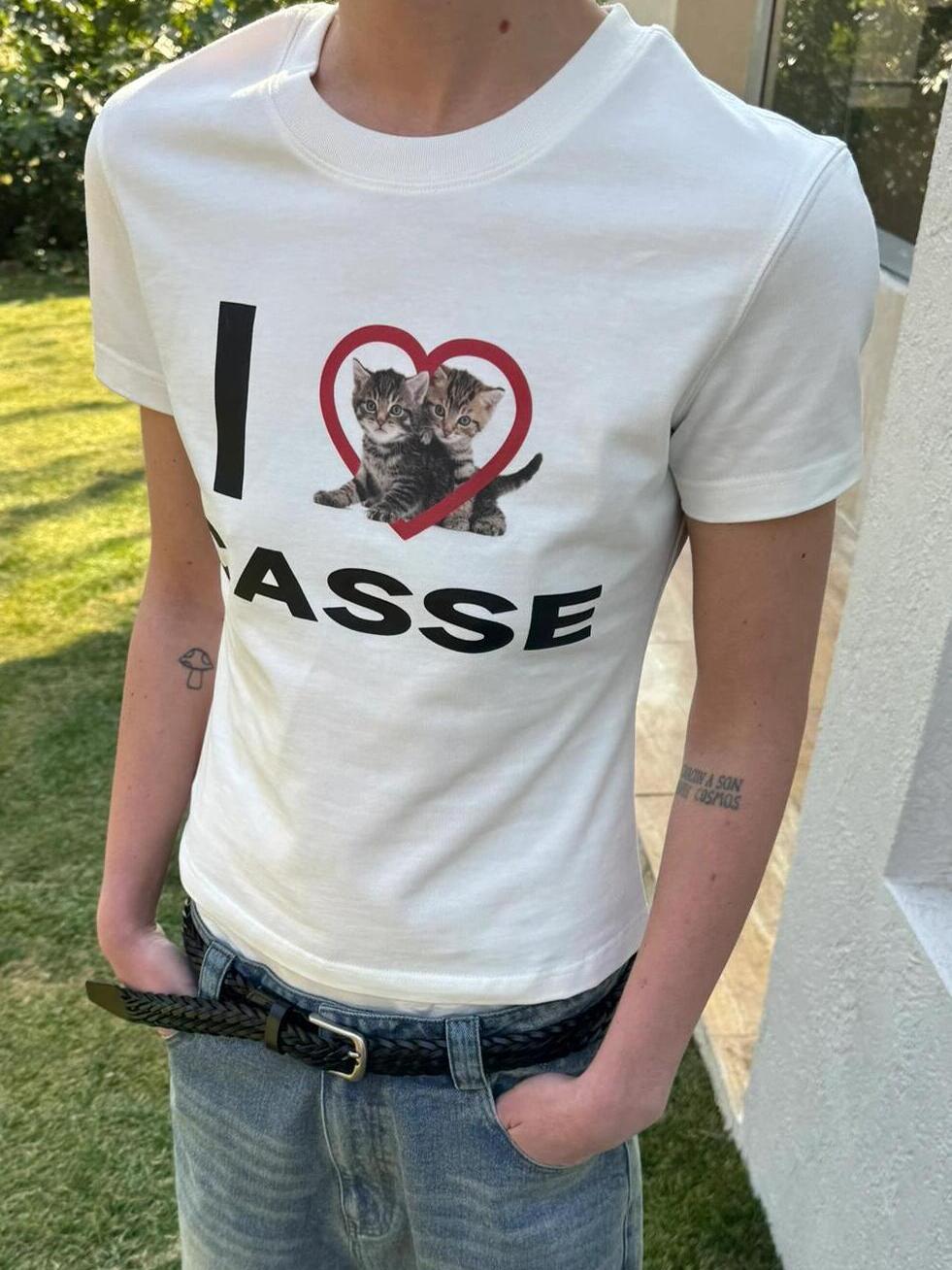 Korean Style Heart Cat Cartoon Print Slim Fit Pure Cotton High Stretch Short Sleeve T-Shirt for Women Korean Style Heart Cat Cartoon Print Slim Fit Pure Cotton High Stretch Short Sleeve T-Shirt for Women