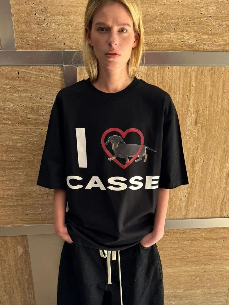 Korean Style Heart-Shaped Sausage Dog Cartoon Print Casual Loose Cotton Short Sleeve T-Shirt Top for Everyday Wear Korean Style Heart-Shaped Sausage Dog Cartoon Print Casual Loose Cotton Short Sleeve T-Shirt Top for Everyday Wear