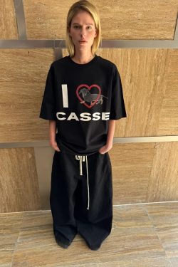 Korean Style Heart-Shaped Sausage Dog Cartoon Print Casual Loose Cotton Short Sleeve T-Shirt Top for Everyday Wear