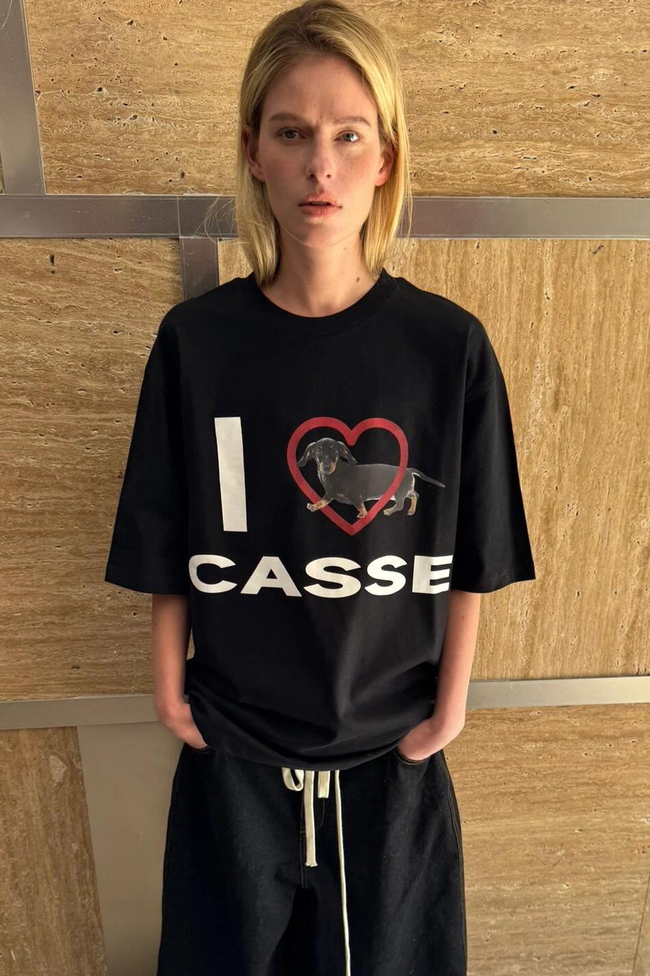 Korean Style Heart-Shaped Sausage Dog Cartoon Print Casual Loose Cotton Short Sleeve T-Shirt Top for Everyday Wear